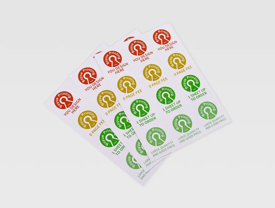 Stacked kiss cut sticker sheets in red, green, yellow