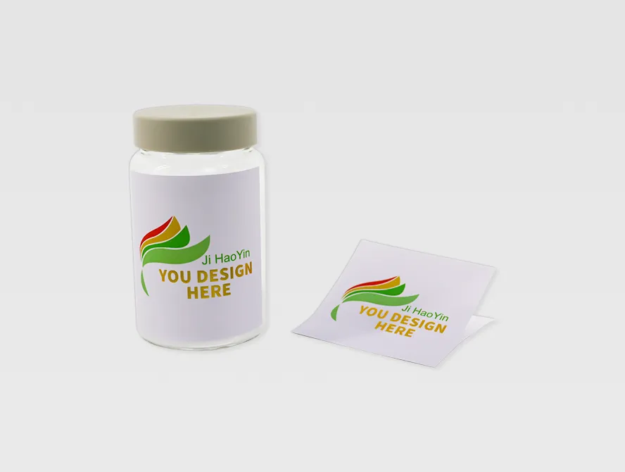 Glass jar with applied gold foil sticker label