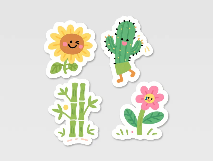Custom flower and cactus reward stickers