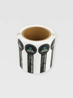 Custom label tab roll with black and blue design (2)