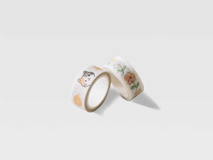 Rolled washi tape with character and pattern designs