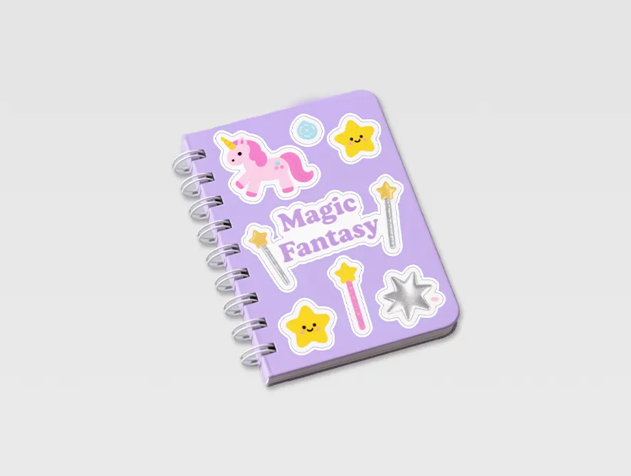 Purple sticker book with smiley face and star icons