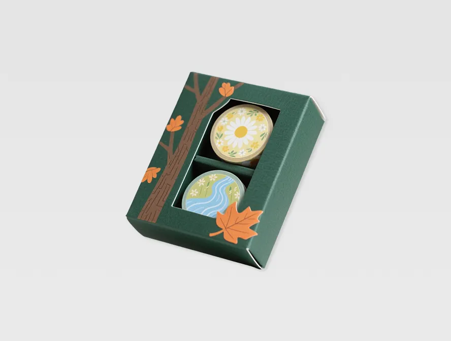 Dark green washi tape set with round window showing tapes inside
