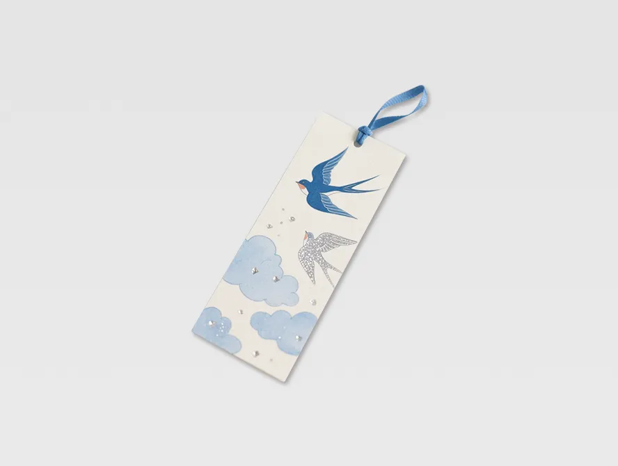 Elegant custom bookmark with blue feather artwork