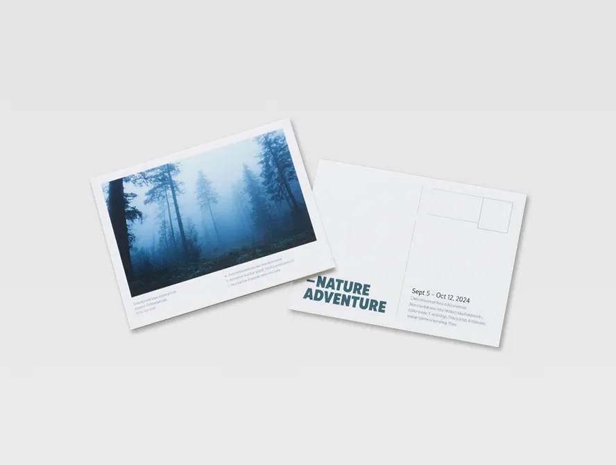 Customized postcard with mountain landscape and blank back