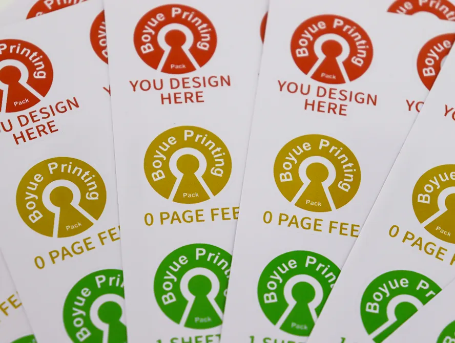 Kiss cut label sheet with logo stickers in 3 colors
