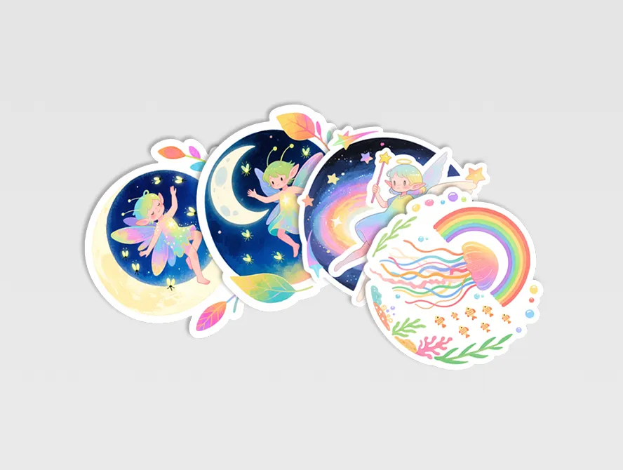 Cute spiral and planet reward stickers with glossy finish