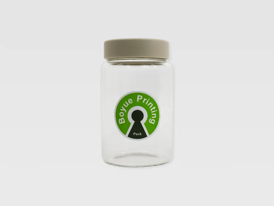Custom roll label applied to glass jar