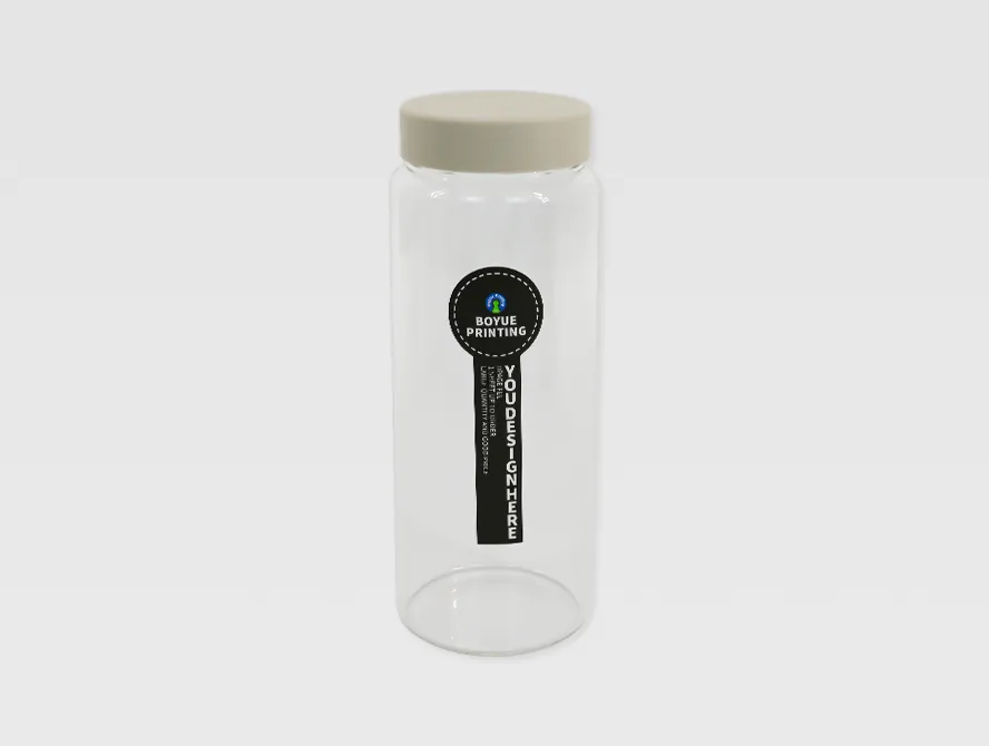 Glass bottle sealed with custom label tab