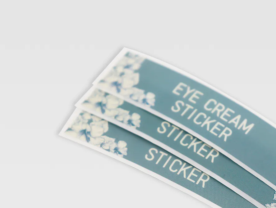 Eye cream labels on sheet with clear branding