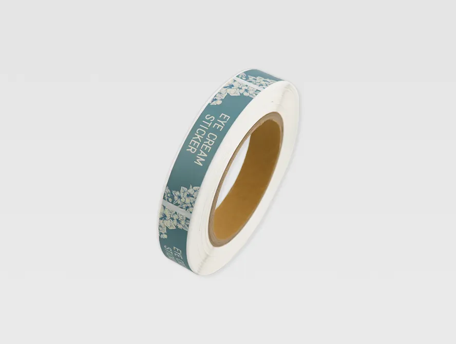 Side view of rolled eye cream labels