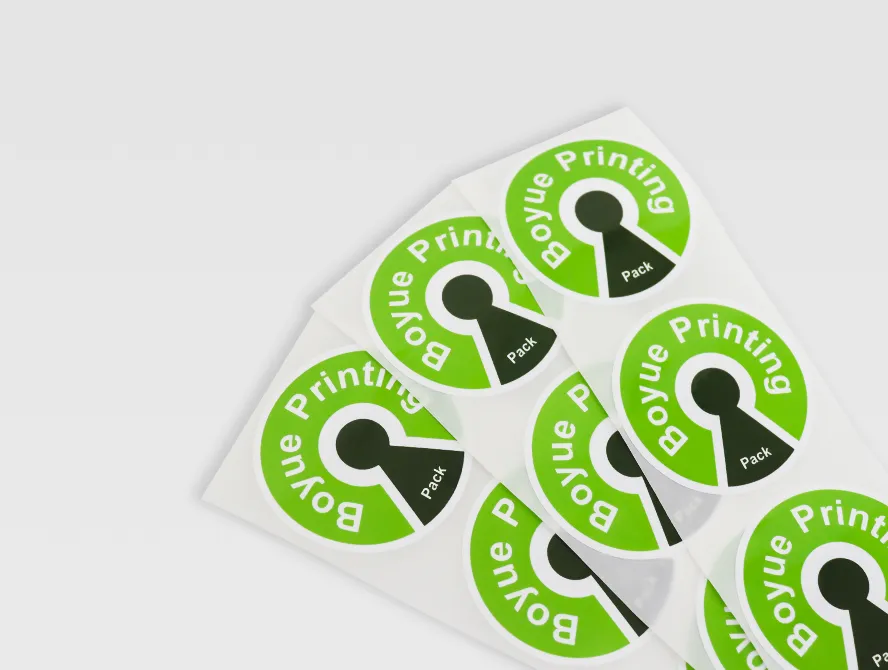 Close up of custom roll labels with leaf icon