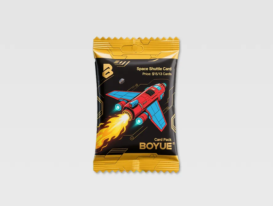 Blind bag packaging with yellow border and sci fi design