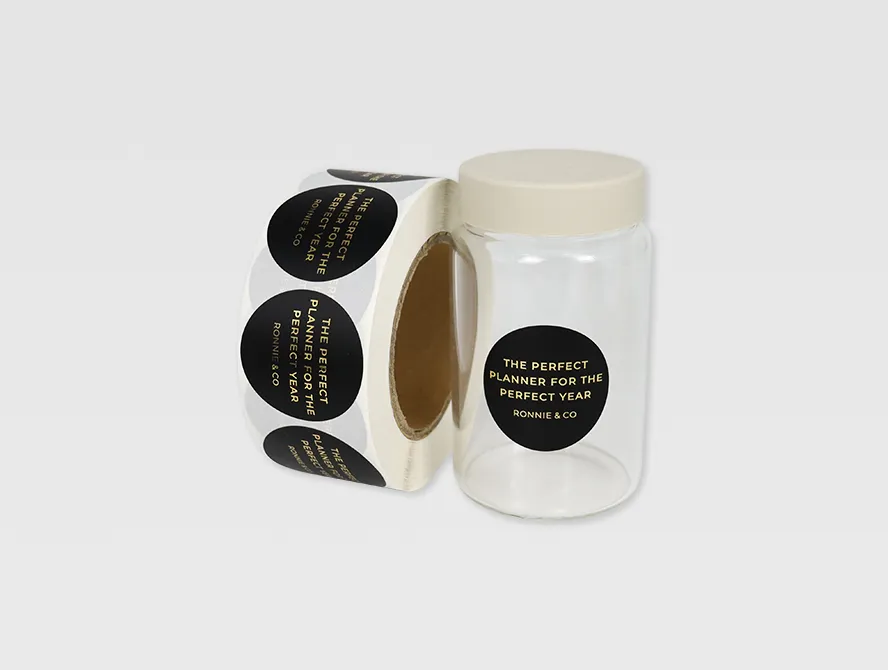 Gold foil labels on roll and individual pieces
