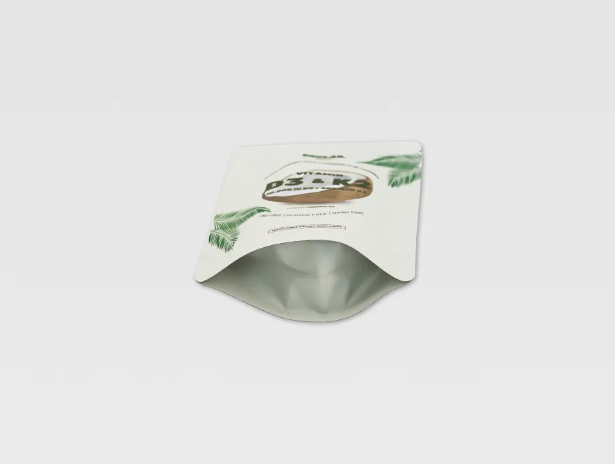 Open top view of custom resealable pouch with coconut label