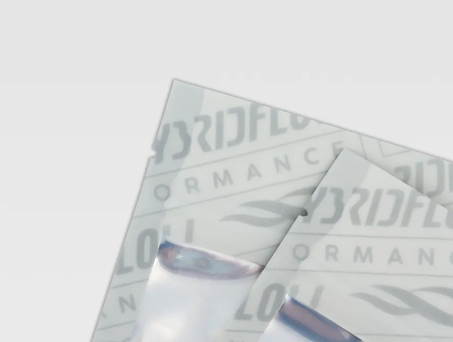 Close up of printed design on silver smell proof mylar bag