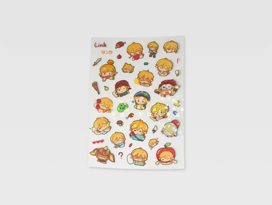 Custom clear kiss cut sticker sheet featuring colorful food illustrations