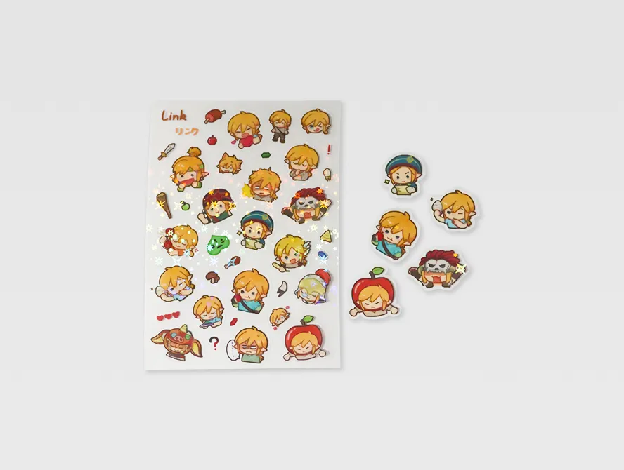 Cut out individual transparent stickers displayed next to full sheet