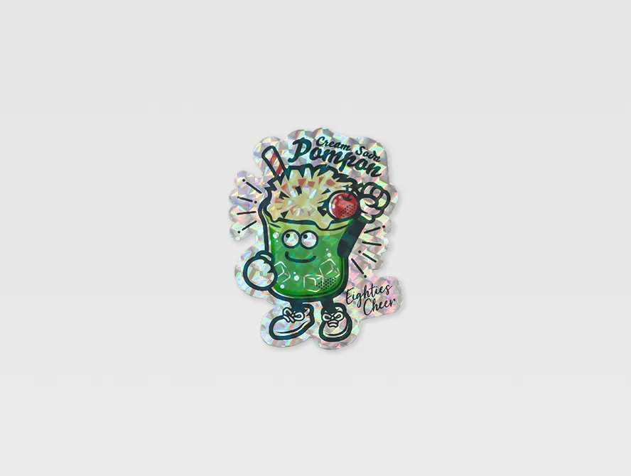 Custom glitter sticker with colorful cartoon design and sparkling finish