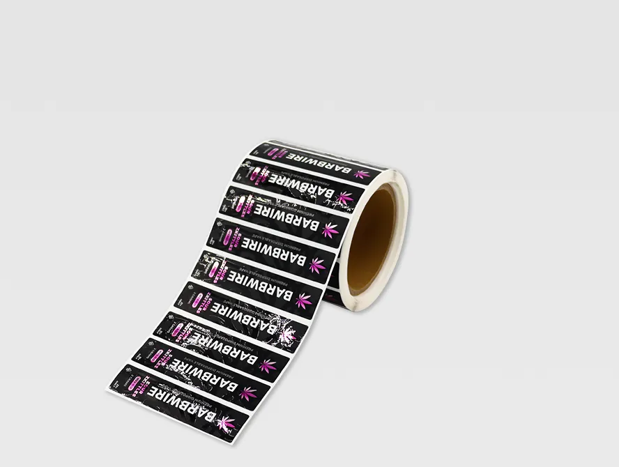 Uv spot label roll laid flat, showing shine and texture