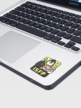 Laptop with a custom character sticker applied near the trackpad (2)
