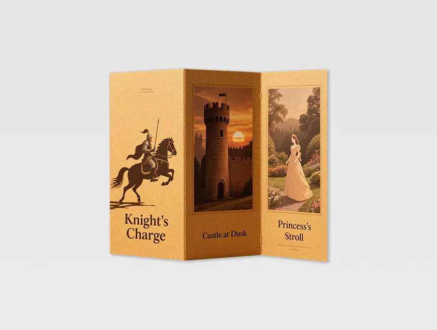 Two page custom brochure with nature and sunset themed travel graphics