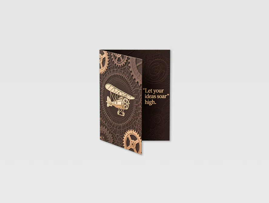 Luxury black folding card with gold floral artwork