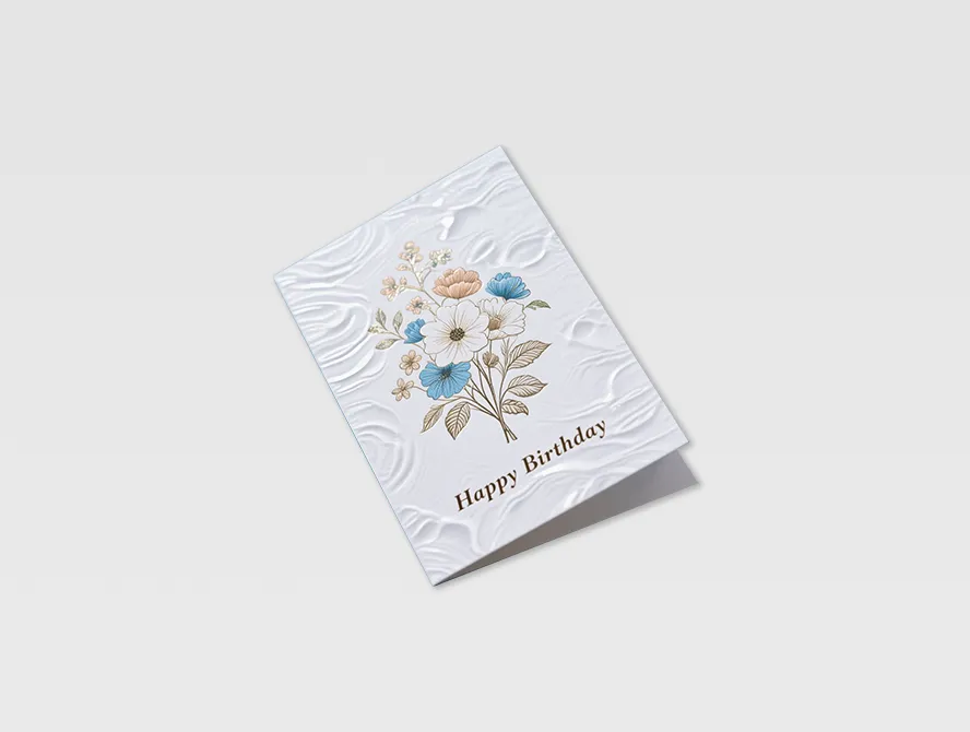 Blue floral folding greeting card with delicate botanical design