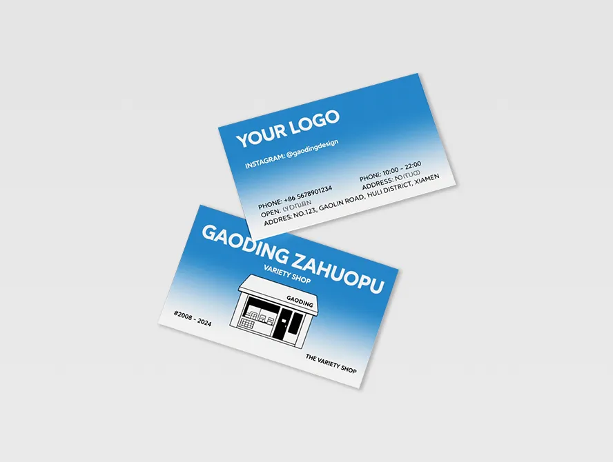 Modern blue business cards with photo and qr code