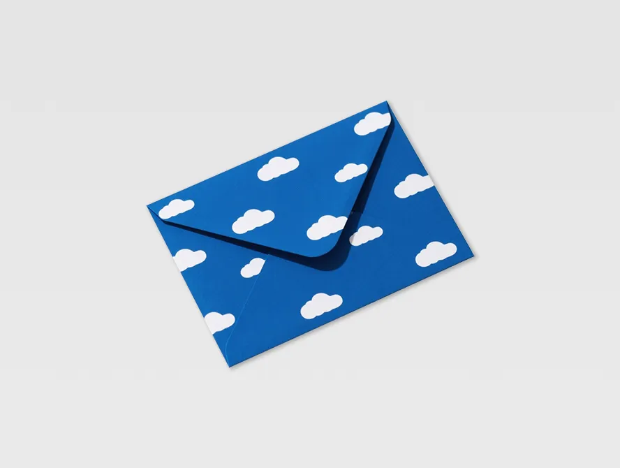 Blue envelope with white heart pattern for custom stationery