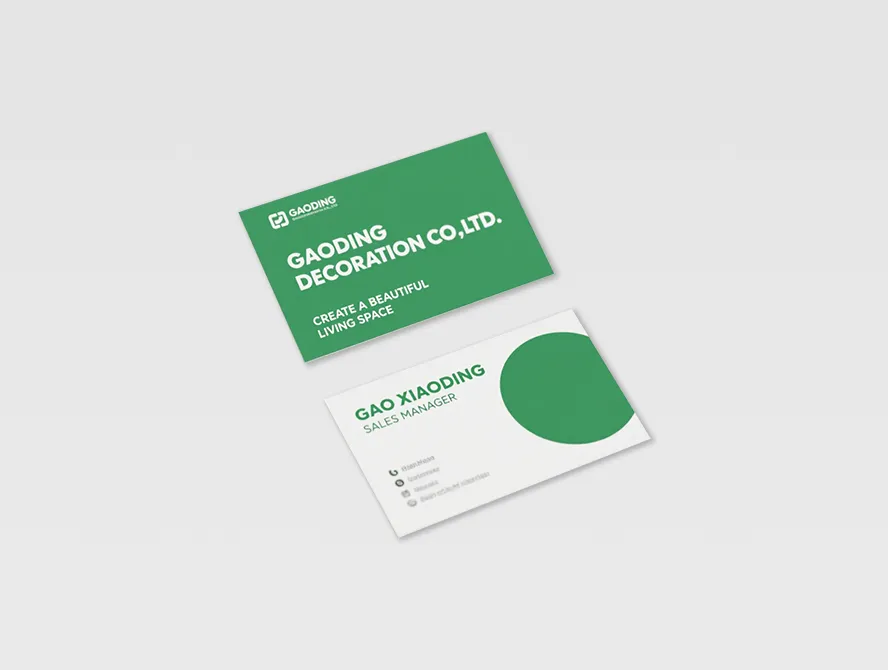 Green custom business card with bold text and circle logo