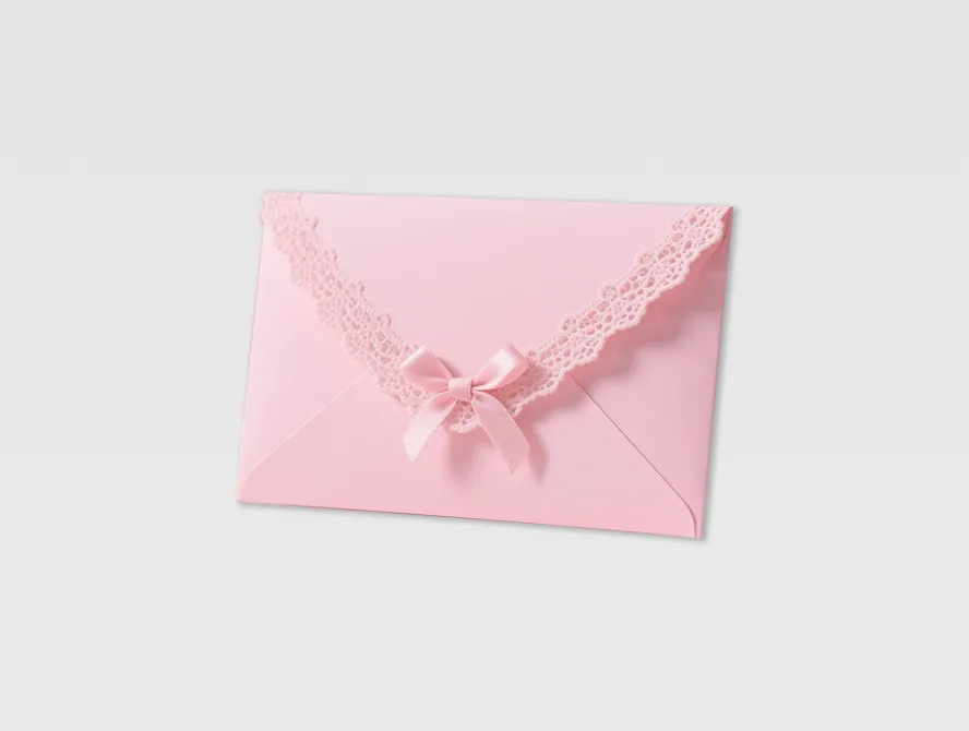 Pink envelope tied with ribbon for special occasions