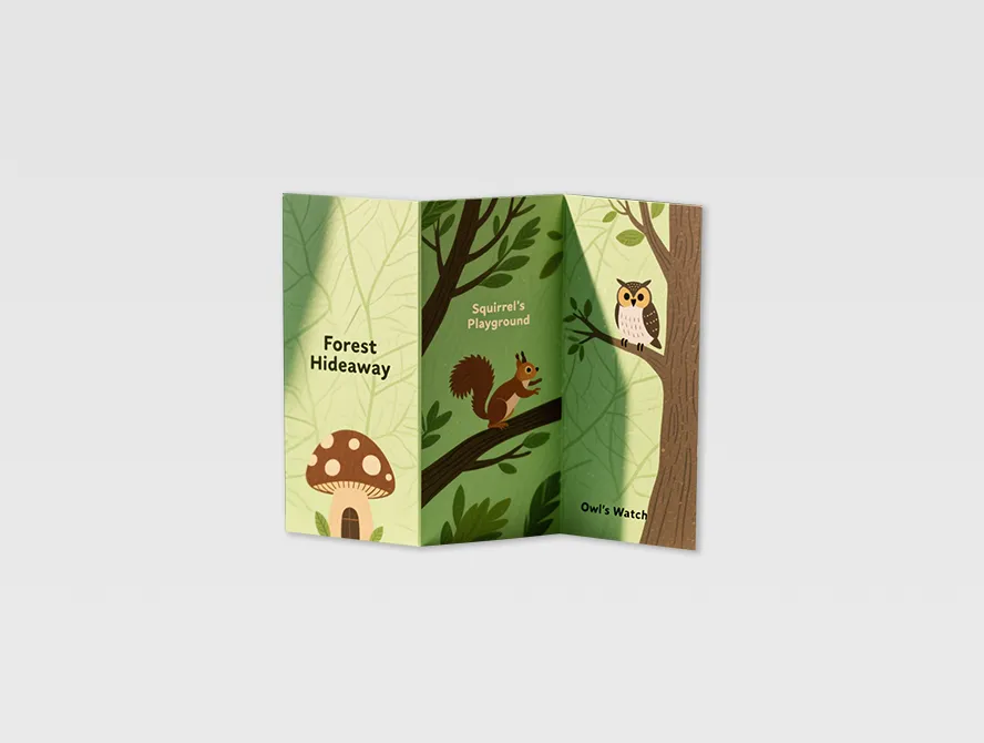 Custom brochure with jungle and animal print design in green palette