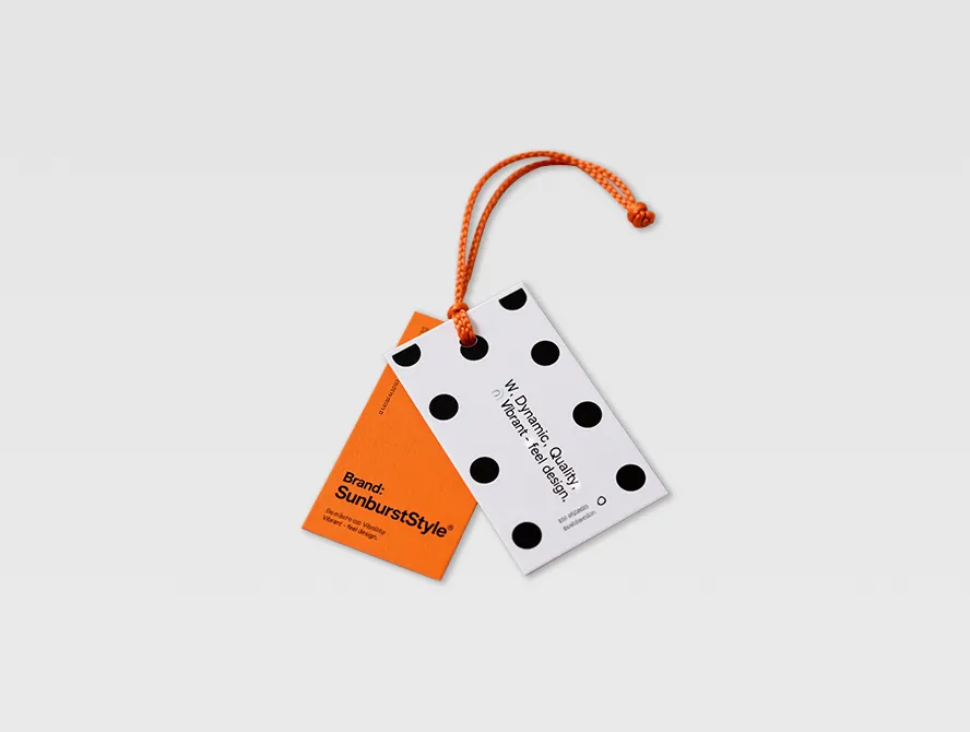 Orange and white swing tags with polka dot pattern