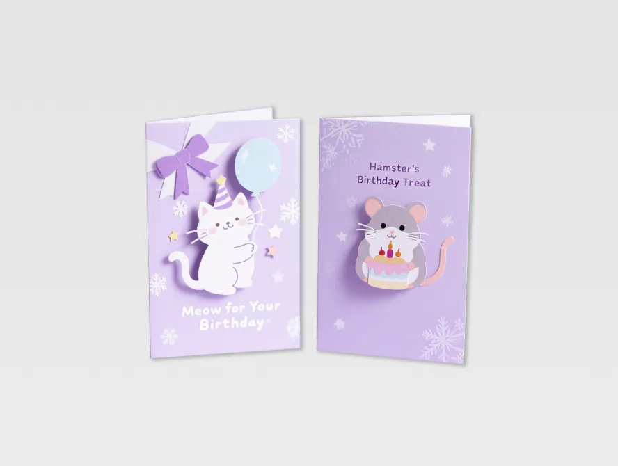 Cute unicorn themed custom birthday card in purple and lilac tones