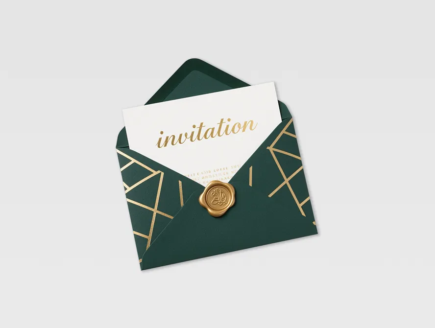 Elegant invitation card in green envelope with botanical print