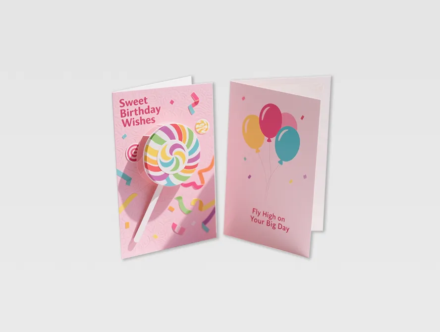 Pink custom birthday card with heart and glitter pop up effect