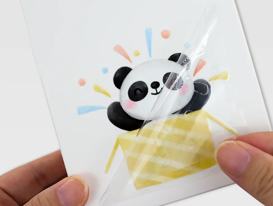 Panda uv dtf sticker with party hat on transparent background