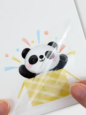 Panda uv dtf sticker with party hat on transparent background (2)