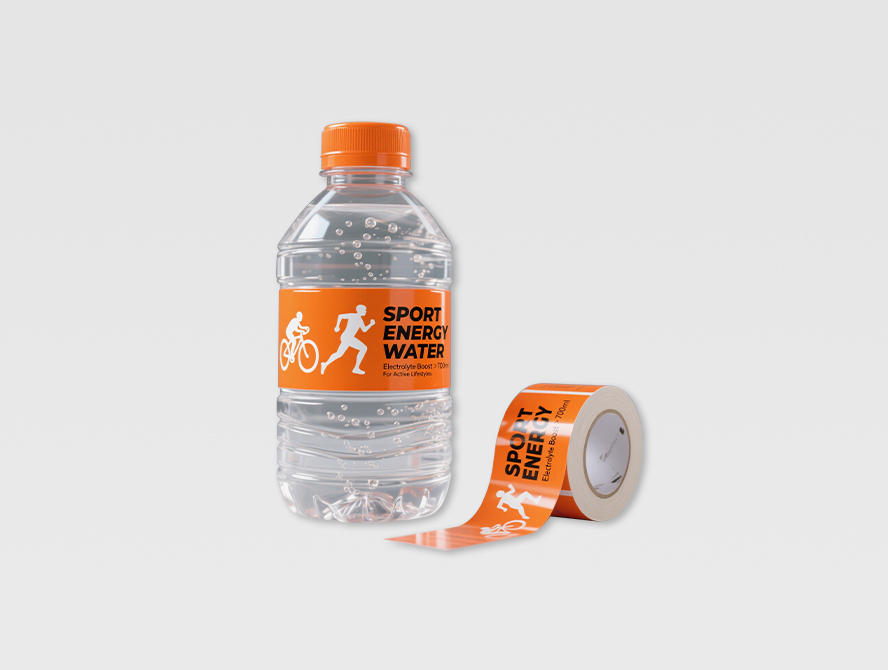 Orange waterproof label for sports drink bottle with roll