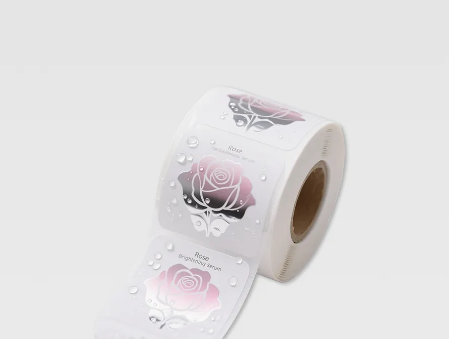 Glossy waterproof label roll with black and white fruit design
