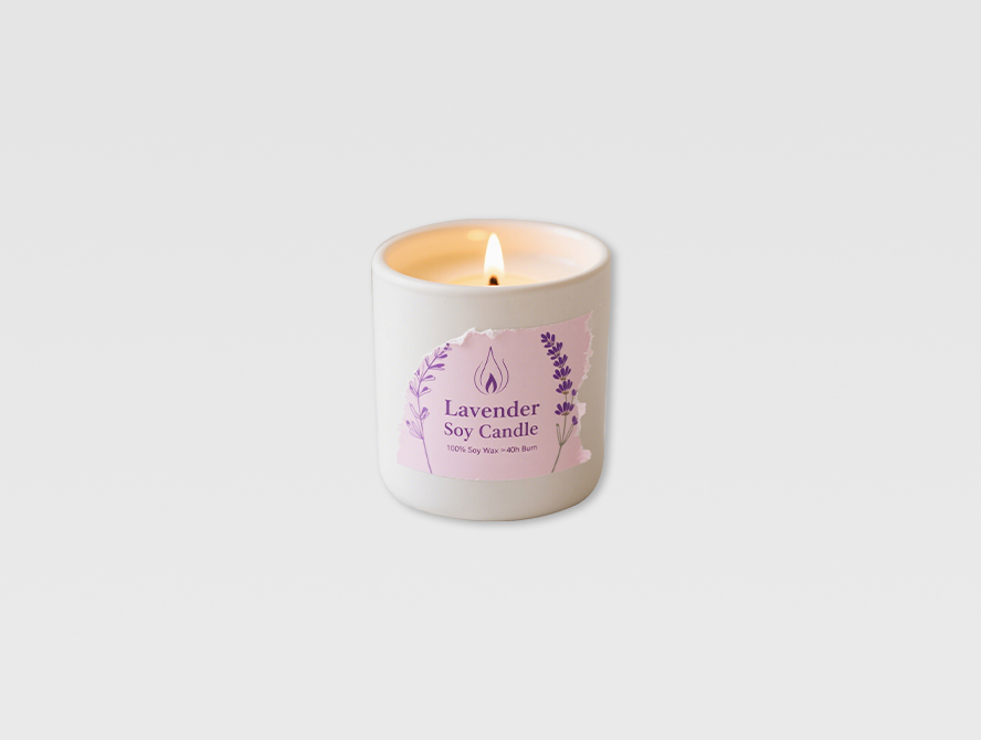 Custom permanent sticker on candle jar with pastel label design