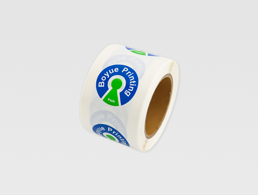 Roll of custom logo stickers with eco friendly blue design