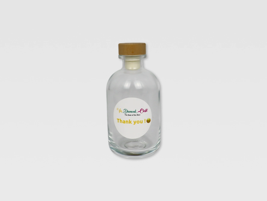 Bottle decorated with thank you label for product packaging