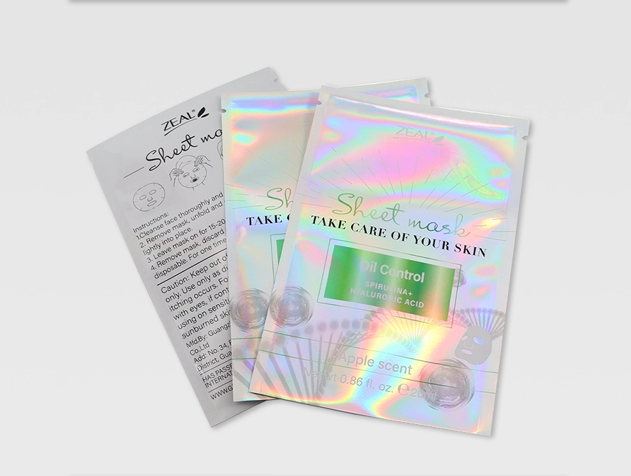 Flat holographic zipper bags in 3 side sealed format for retail