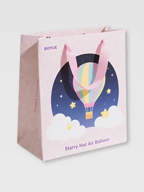 Pink and white custom gift bag with side gusset and soft handles (2)