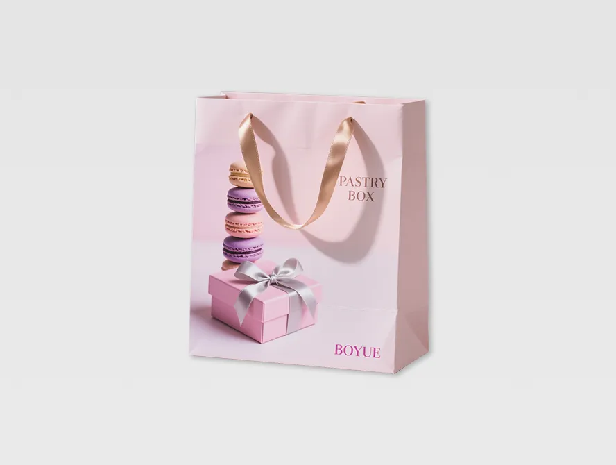 Light pink custom paper gift bag with artistic female portrait