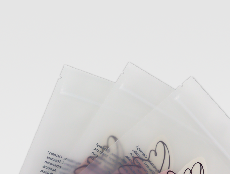 Stacked transparent 3 side sealed bags with visible inner contents