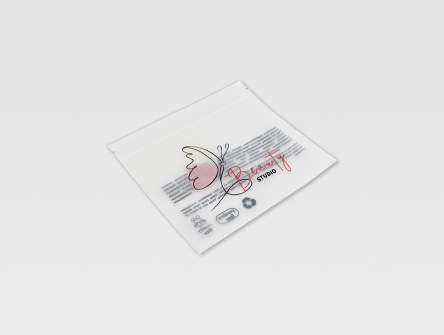 Clear sealed bag with full view of printed design inside