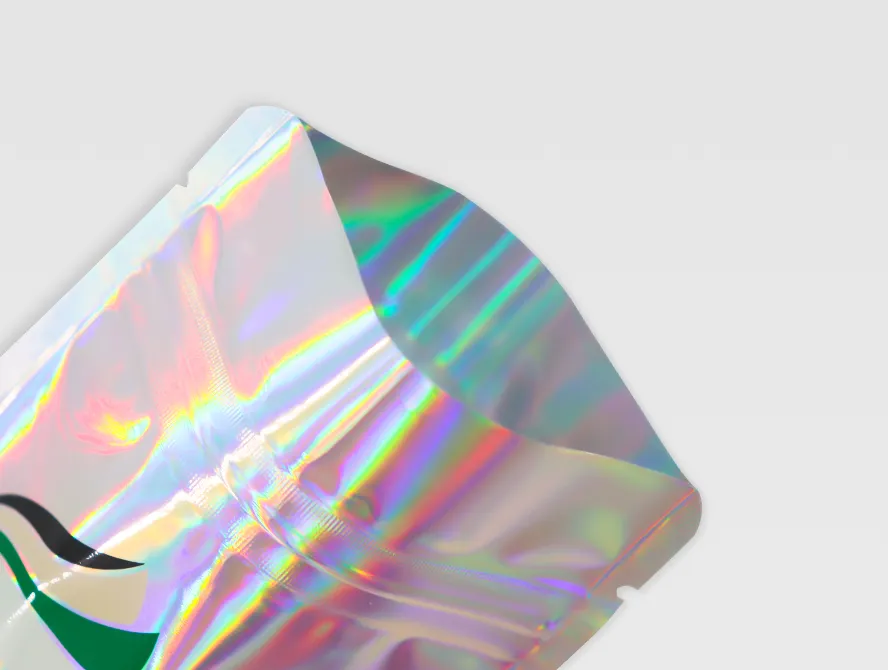 Open view of holographic mylar bag